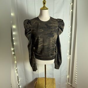 TCEC Green and Brown Puff Sleeve Boxy Sweatshirt